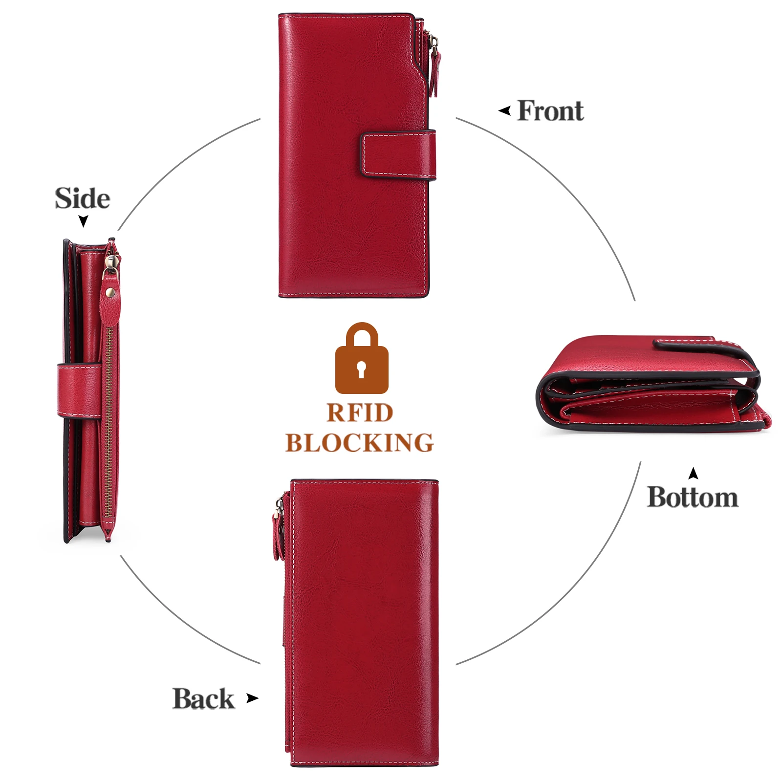 Luxury RFID Blocking Women Wallets Genuine Leather Zipper Clutch Purse Large Capacity Card Holder Female Long Clutch Purse