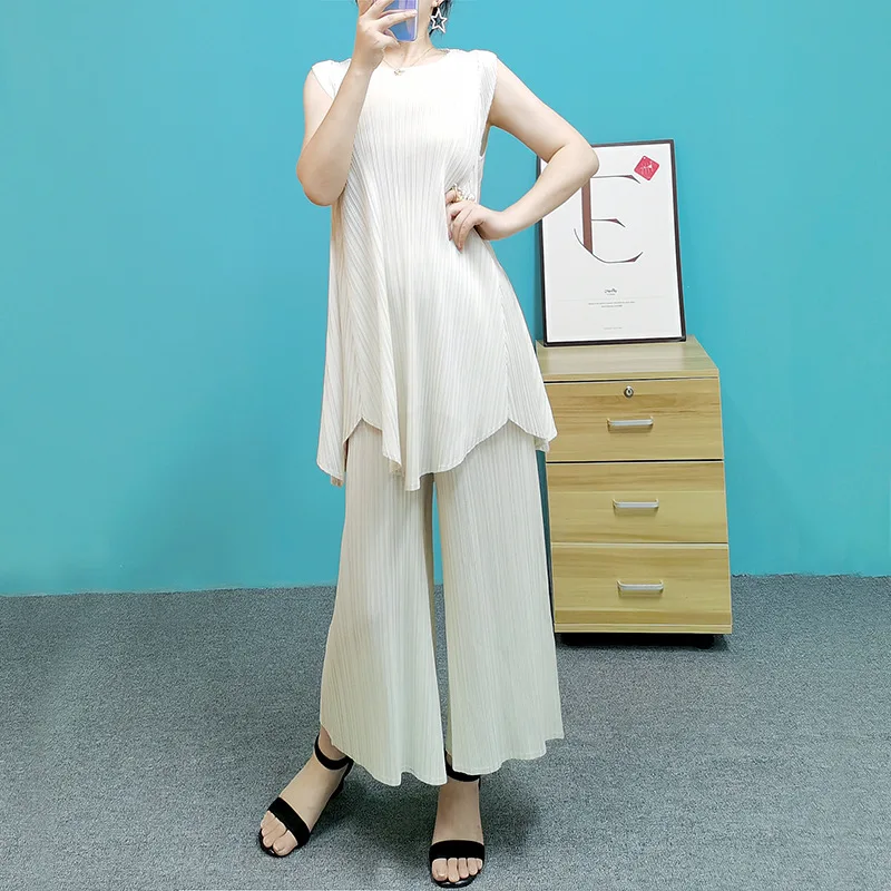 

Miyake pleated ladies casual fashion elegant suit 2022 summer two-piece loose
