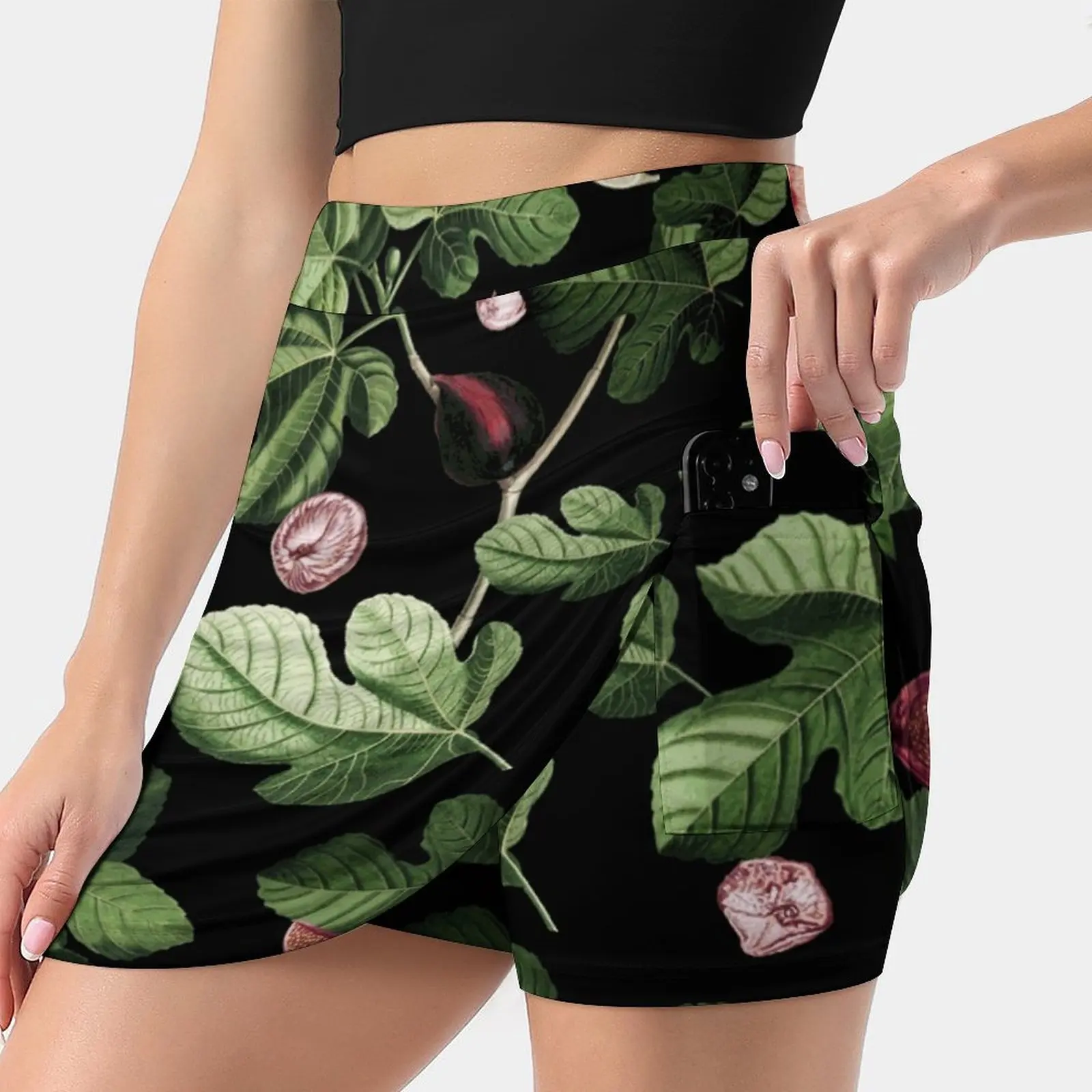 

Женская мини-юбка Figs, трапециевидная юбка с скрытым карманом, черная, зеленая, натуральная, экзотические, тропические, джунгли, летние листь...