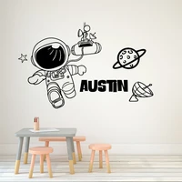 cartoon custom name astronaut space wall sticker nursery kids room personalized space satellite wall decal playroom vinyl decor