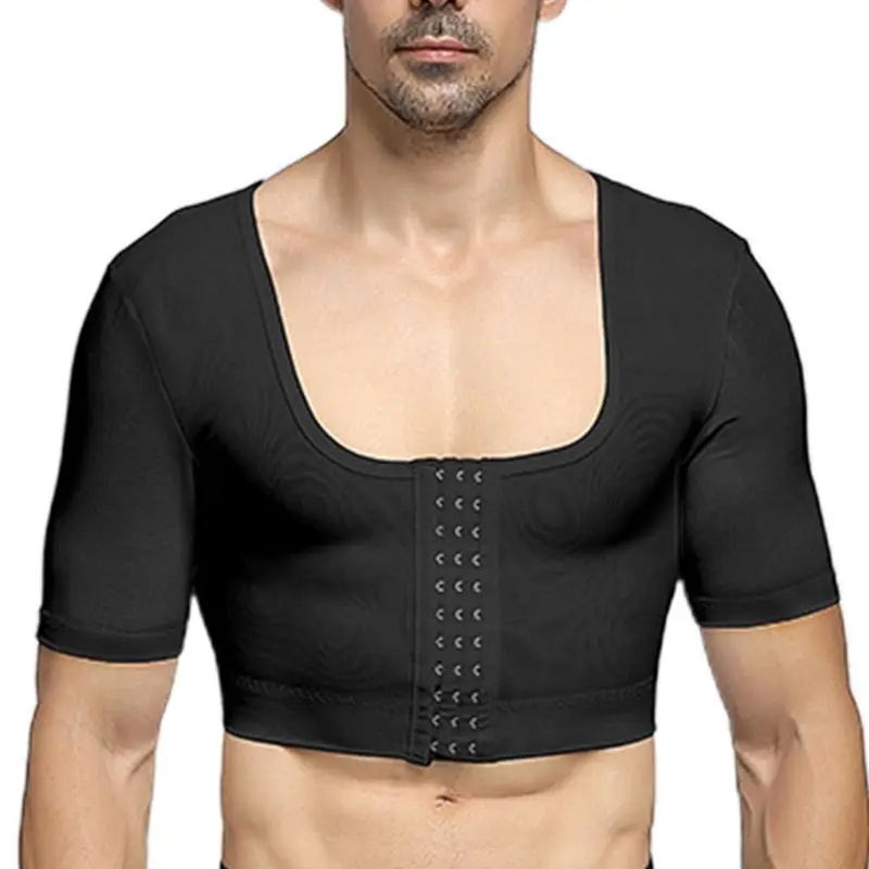 

Mens Mesh Shapewear Gynecomastia Compression Shirts Chest Binder Crop Top Short Sleeve Body Shaper Cross Back Tights