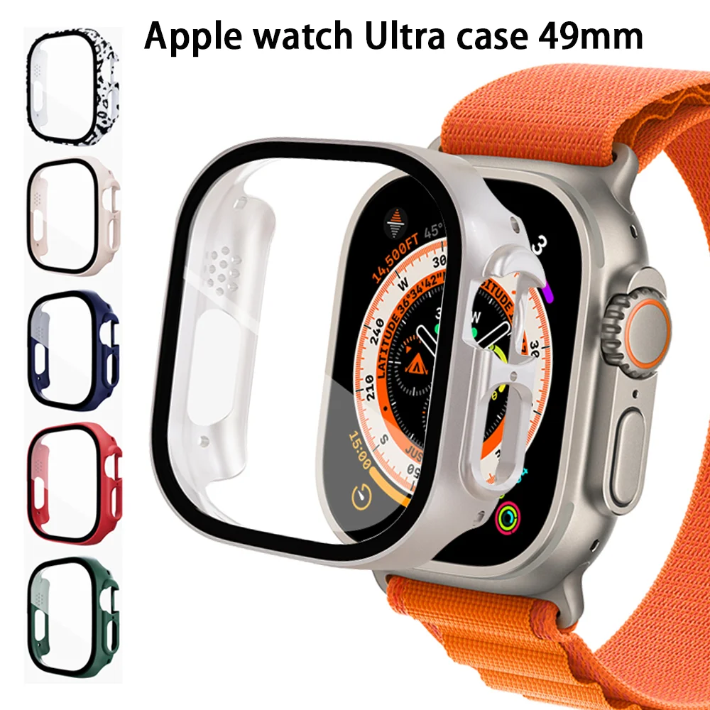 

Стекло + чехол для Apple Watch, чехол 49 мм, универсальная защитная пленка для экрана ПК, бампер, закаленное покрытие, Apple watch, Ультра чехол, аксессуа...