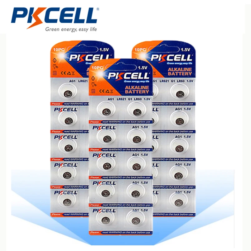 

PKCELL 30 шт./3PK AG1 кнопочные батарейки, щелочные батарейки 1,5 в LR621 SR621 164 LR621W CX60 364A для автомобильных ключей, калькуляторы