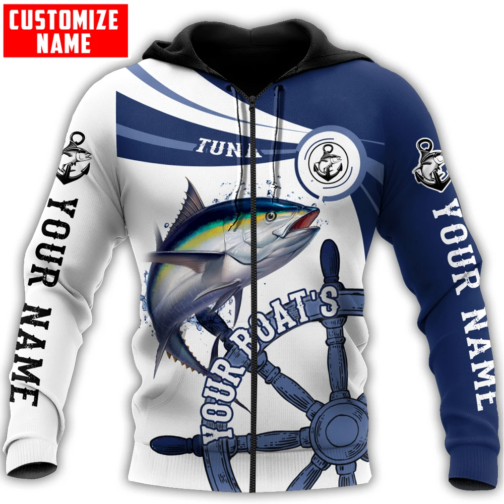 

Custom name Tuna fishing boat team 3D Printing Men's Hoodie & Sweatshirt Autumn Unisex Zip Hoodie Casual Tracksuits
