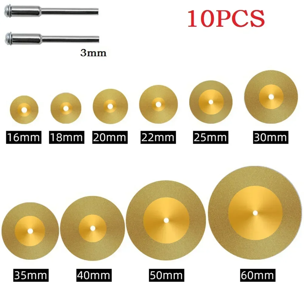 

ALLGOOD 10 шт. мини-алмазный отрезной диск для вращающихся инструментов, аксессуары, полотно циркулярной пилы с покрытием TiN и оправкой с хвостовиком 3 мм Abrasi
