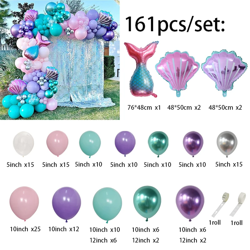 

1 Комплект, Набор Воздушных Шаров С Аркой На День Рождения «Русалка», Розовые, Фиолетовые Воздушные Шары Для Девочек