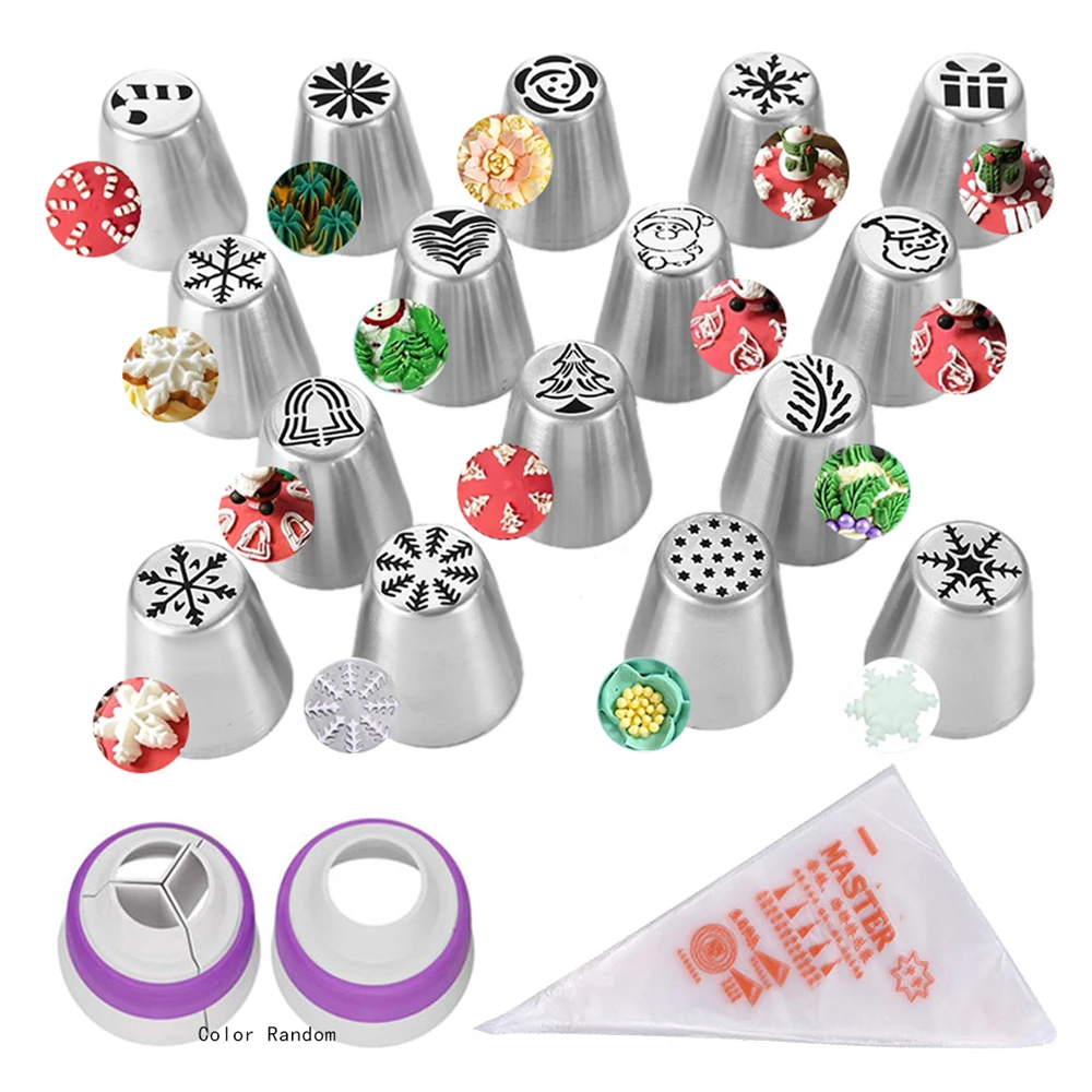 

28Pcs Set Christmas Russian Tulip Icing Piping Nozzles 304 Stainless Steel Pastry Bag Tips Nozzles Cupcake Cake Decorating Tools