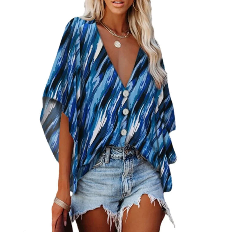 

Женская Повседневная гавайская рубашка, элегантная гавайская рубашка с отложным воротником и цветочным принтом в богемном стиле, 2022