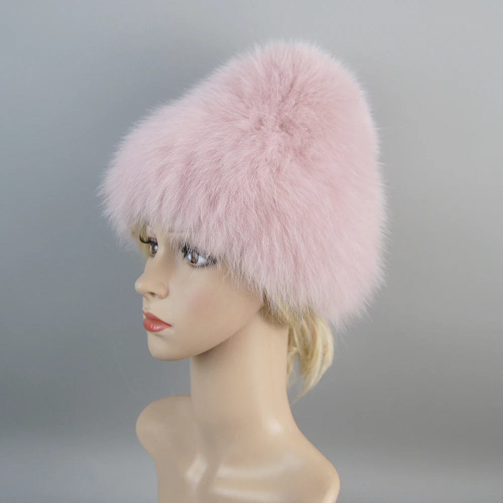 Зимние шапки из натурального лисьего меха женские вязаные настоящего серебра с