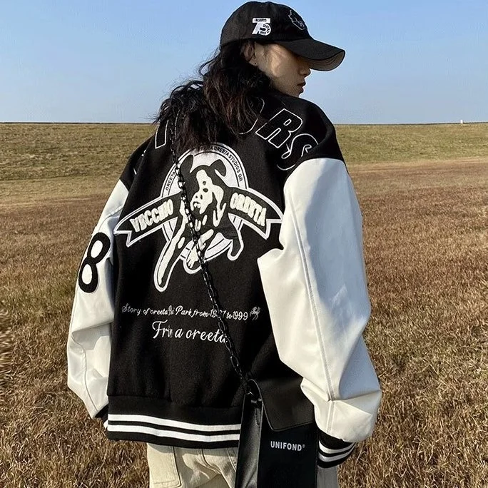 Bomber Woman Varsity Jacket American Retro Baseball Women's Winter Coats Vibe Style Jacket Loose Fashion Couple's