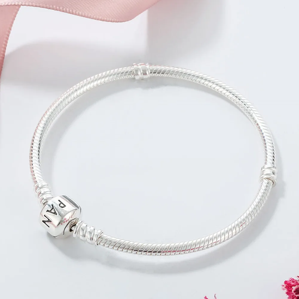 

Hot Silver Color Charms Snake Bracelet Fit Pandora DIY Safety Chain Beads Original Jewelry Fashion Woman Classic Gril Gift