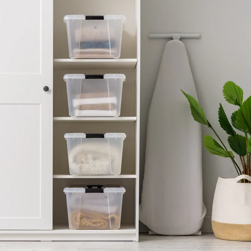 

IRIS USA 45 Quart Plastic Storage Box with Buckles, Clear, Set of 4 storage box organizer box storage containers