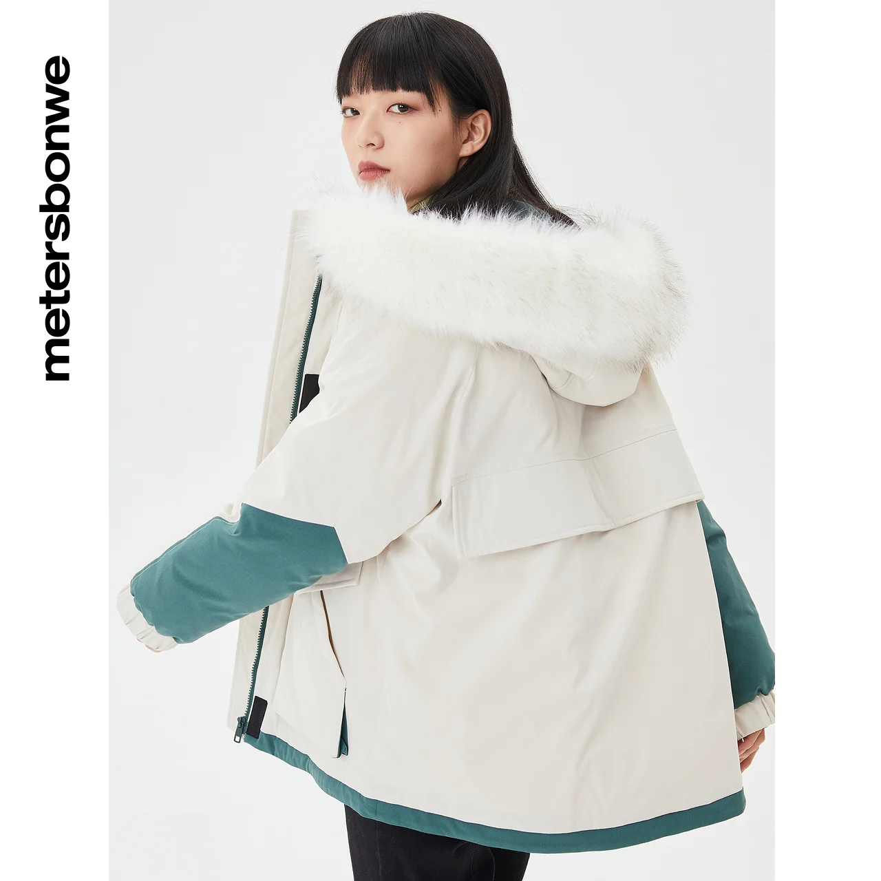 Metersbonwe Hooded Down Jacket Women Winter Pocket Cargo Jackets Female Loose Down Jacket Outerwear Warm Jackets Brand Clothing