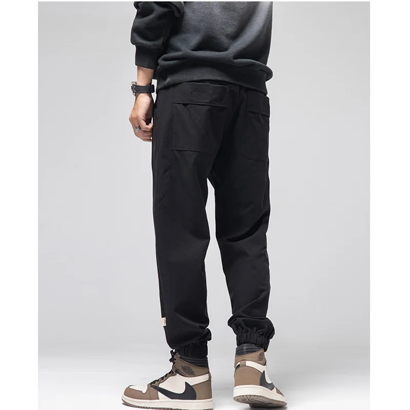 Streetwear Men 2022 Autumn and Winter Fashion New Pattern Lanyard Black Casual Pants Comfortable Versatile Haren Pants Female