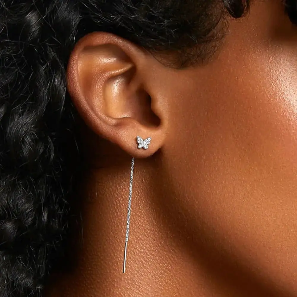 

New 18k Gold 925 Sterling Silver Women Piercing Earrings Butterfly Tassel Jewelry Pendant Stud Earrings