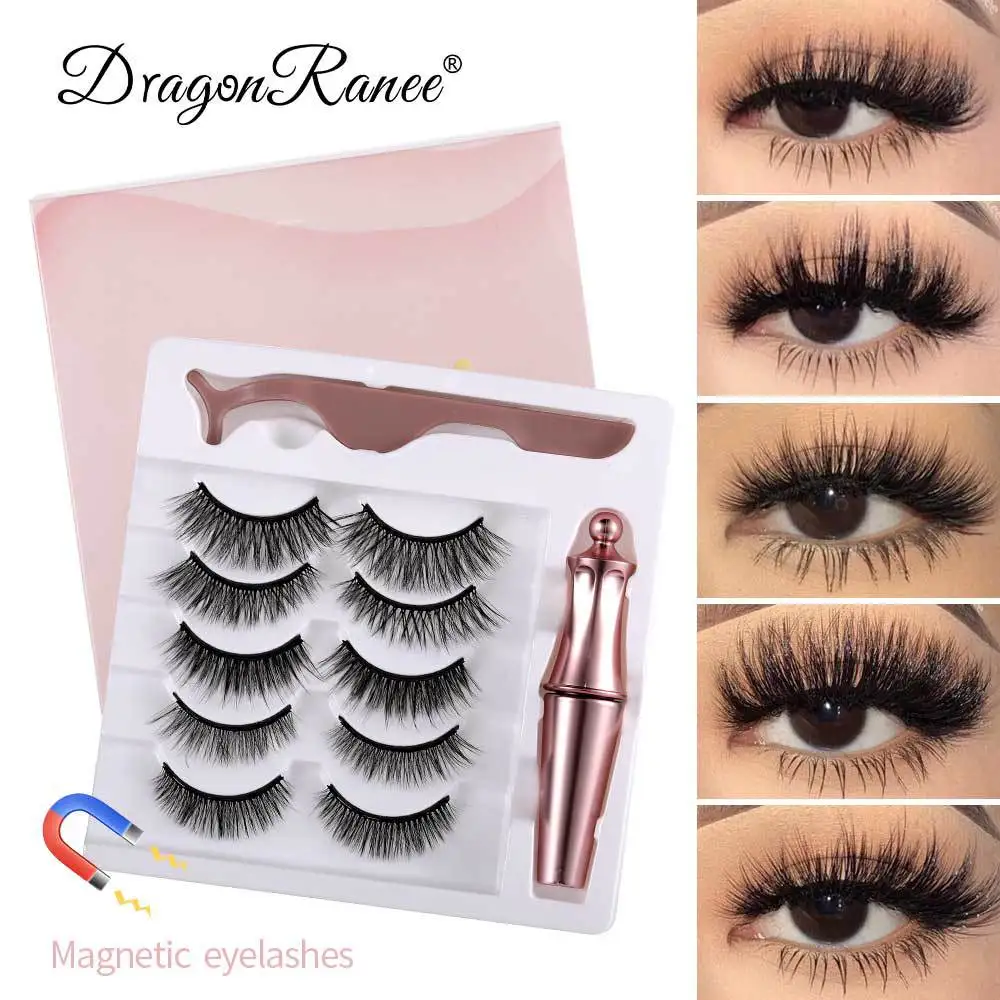3D Imitation Mink Eyelashes Magnetic Eyelashes 5 Pairs of Magnet Eyelashes Set Magnetic Eyeliner False Eyelashes