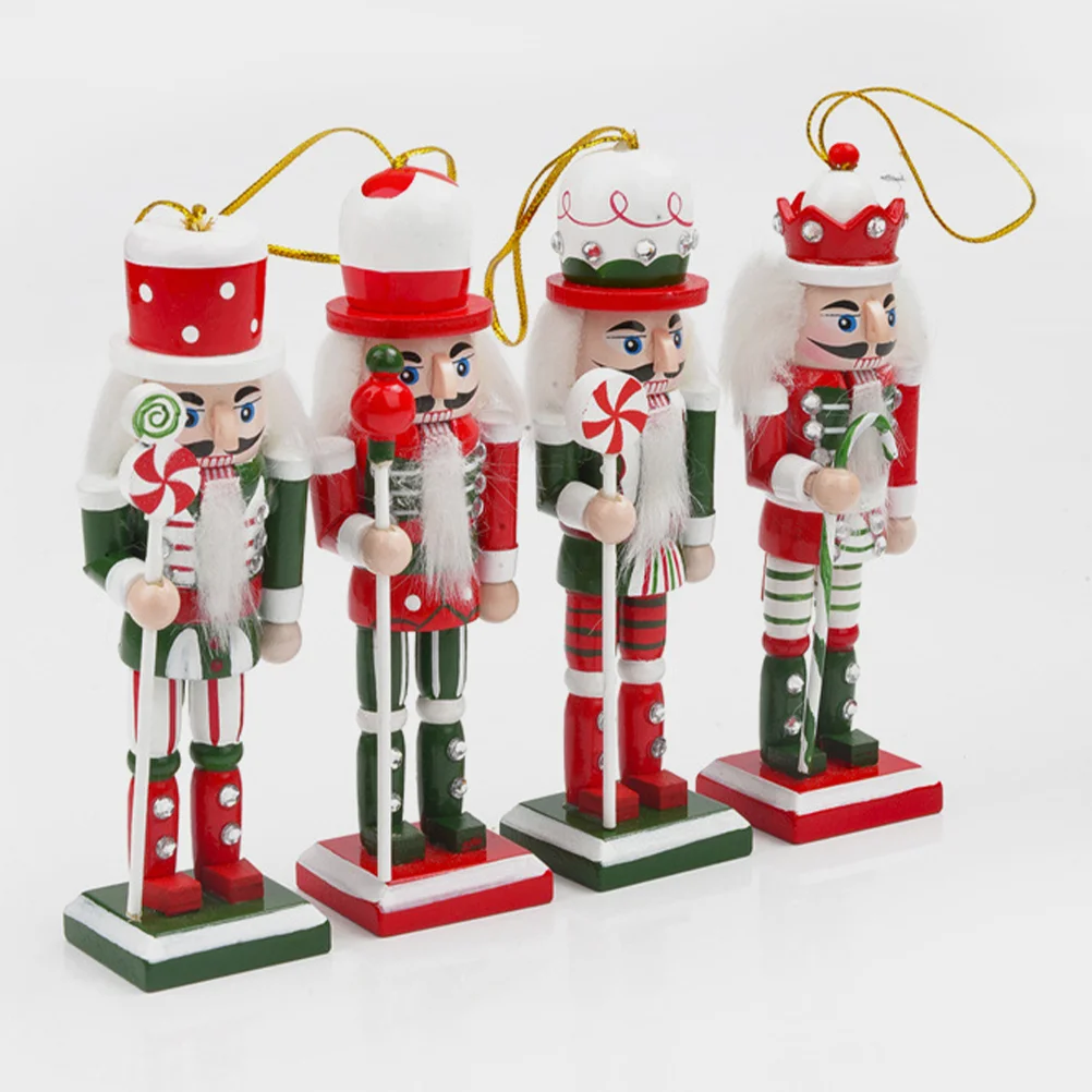 

4Pcs Mini Nutcracker Soldier Hanging Pendants Wood Ornaments Xmas Puppet Ornament