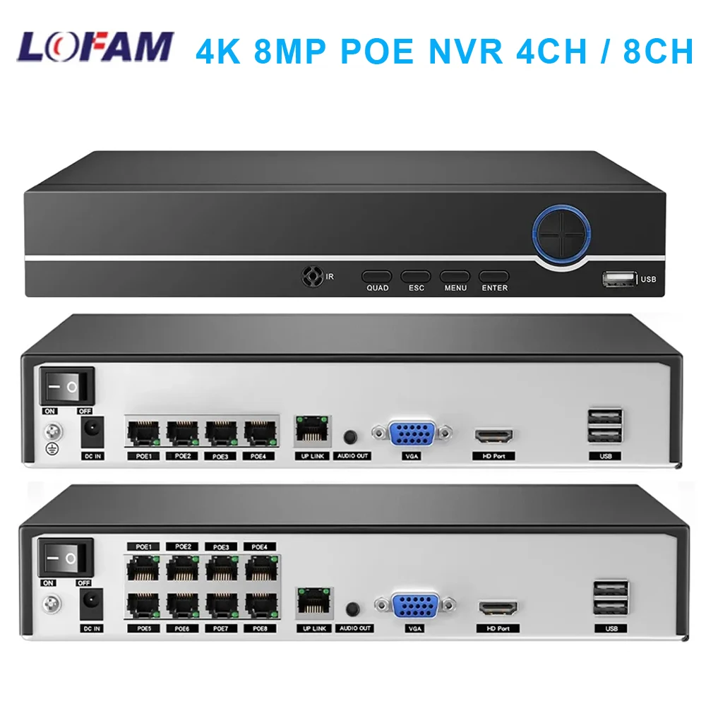 Poe Nvr 4k Сетевой Видеорегистратор 8-канальный 4-канальный H.265 Onvif Ip-камера Поддержка