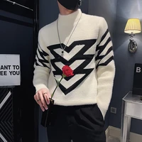 2022 brand clothing men high quality high collar leisure sweatersmale slim fit business knitting set head sweater s 3xl