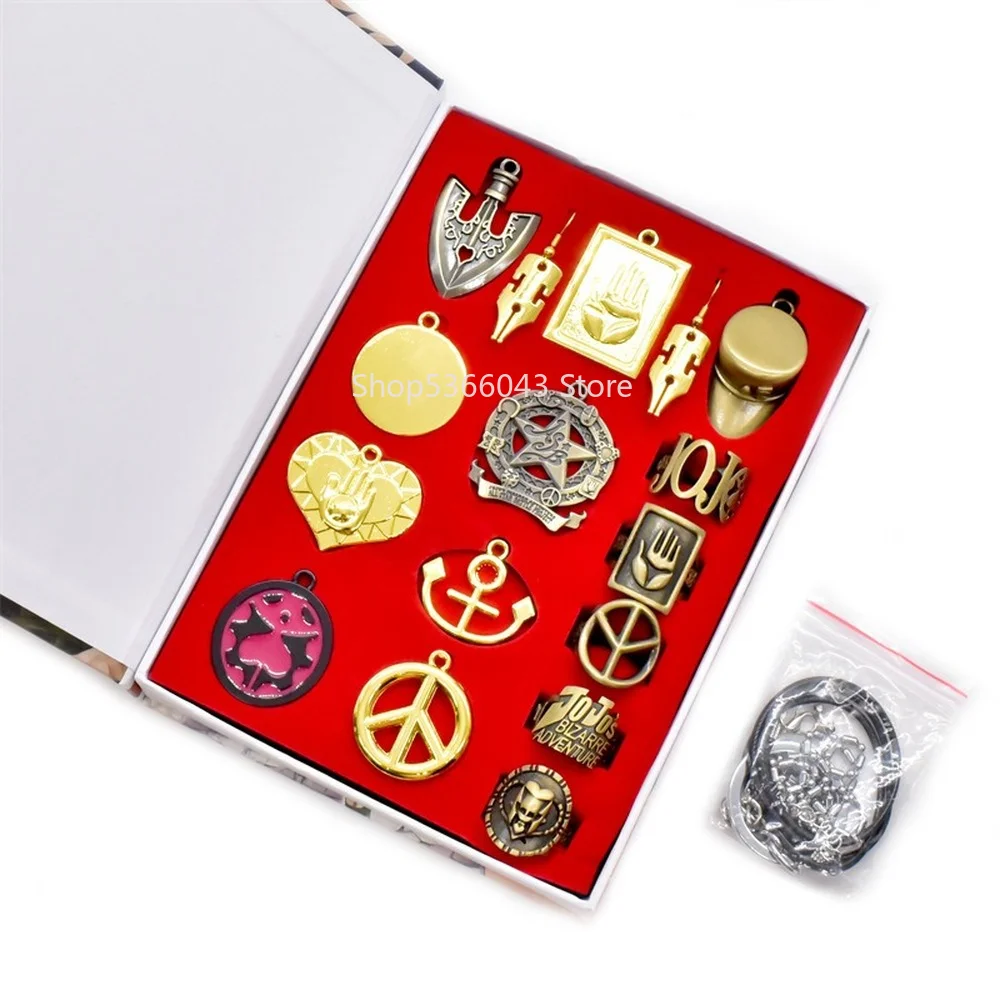

Anime JOJO's Bizarre Adventure Alloy Pendant Necklace Ring Set Adventure King Keychain Brooch Boxed Halloween Christmas Gift