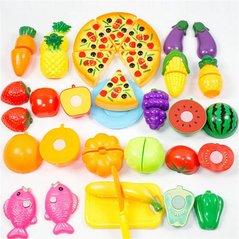 

24PCS Children Play House Toy Cut Fruit Pretend Play Educational Toys Plastic Vegetables Pizza Kitchen Toy Classic Toys For Kids