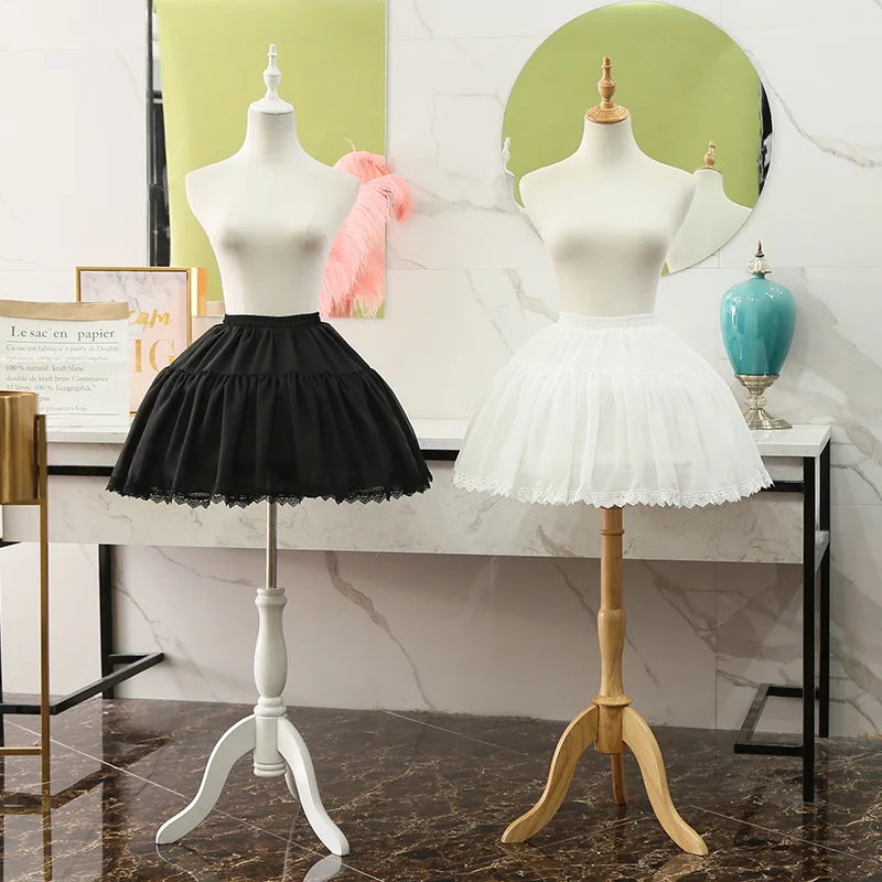 

White Black Waistband 2 Hoops Lace Trim Lolita Underskirt Crinoline Petticoats Ballet Chiffon Tutu Skirt Rockabilly