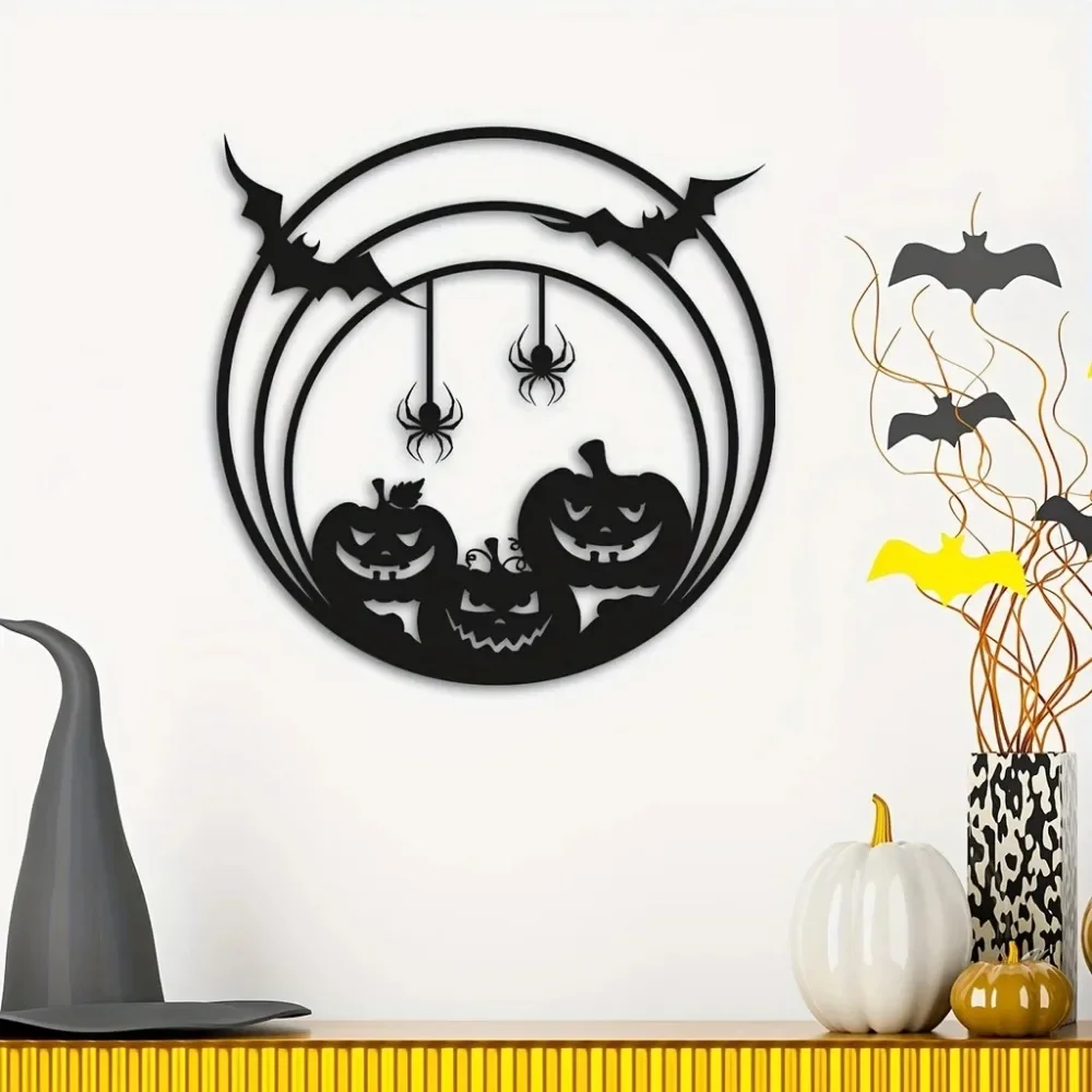 Хэллоуин тыква Металлический Настенный декор паук паутина и летучая мышь дизайн
