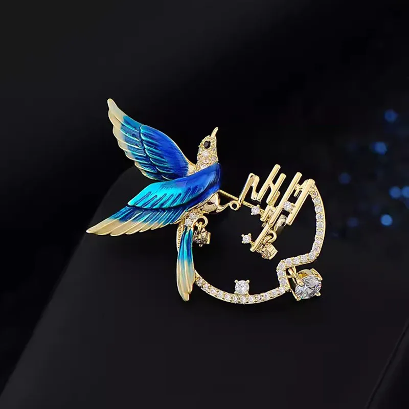 Ajojewel синяя эмаль брошь в виде сороки стразы китайские традиционные украшения