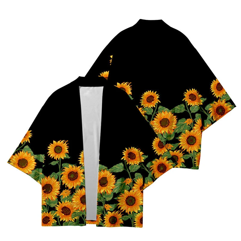 

Traditional Hori Ladies & Men Harajuku Japanese Yukata Robe Fashion kimono Street wear Sunflower print Cosplay Cardigan
