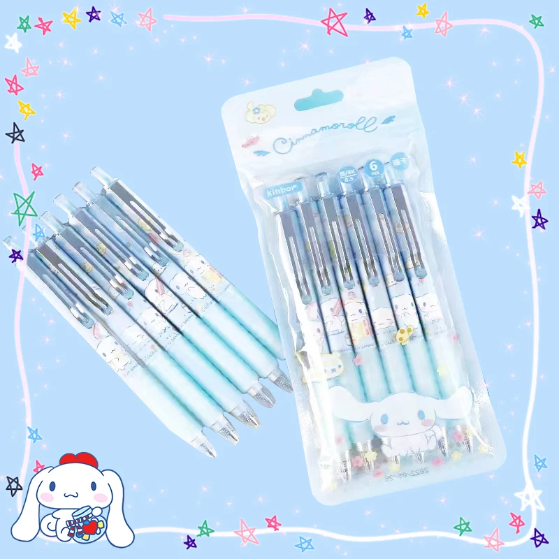 

6 шт. Sanrioed Cinnamoroll шариковая ручка кавайная Студенческая Канцелярия аниме мультфильм St Penhead 0,5 мм черный пресс Гладкий подарок для детей