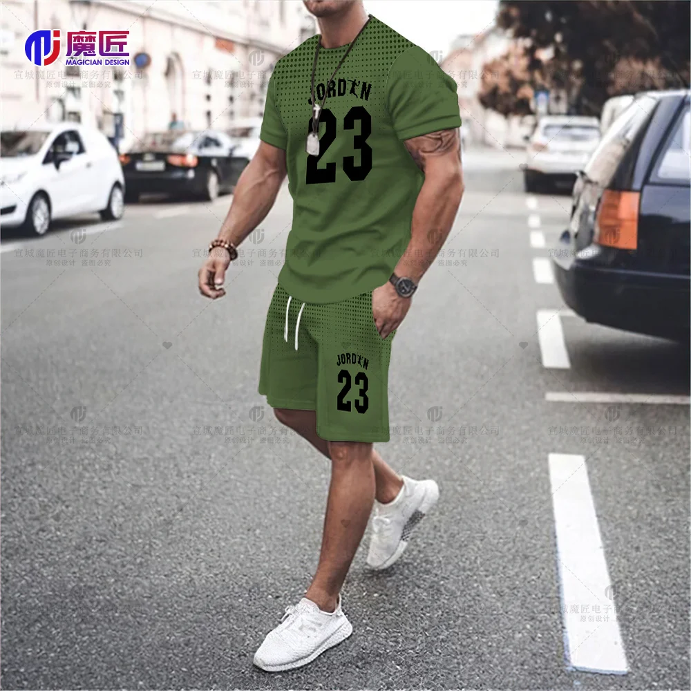 Men's Summer Mesh Hip-Hop Basketball T-Shirt 23 Printed Men's Suits Sportswear Streetwear Shorts + Tops 2-Piece Set