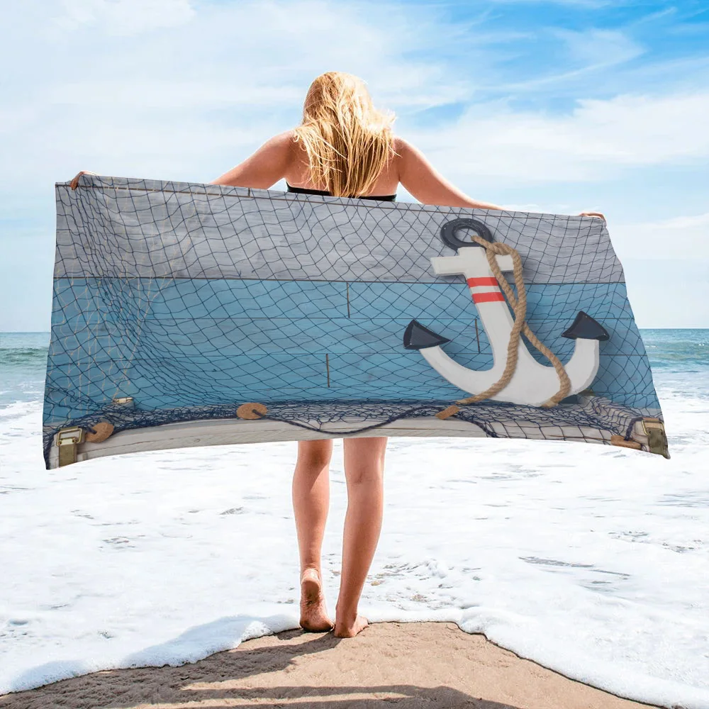 

Anchor Docked In The Deck Net Large Bath Towel Camping Bathroom Accessories Microfiber Beach Towel Home Bath Towels for Adults