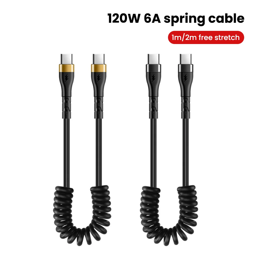 120 Вт 6 А кабель для быстрой зарядки типа C пружинный телескопический