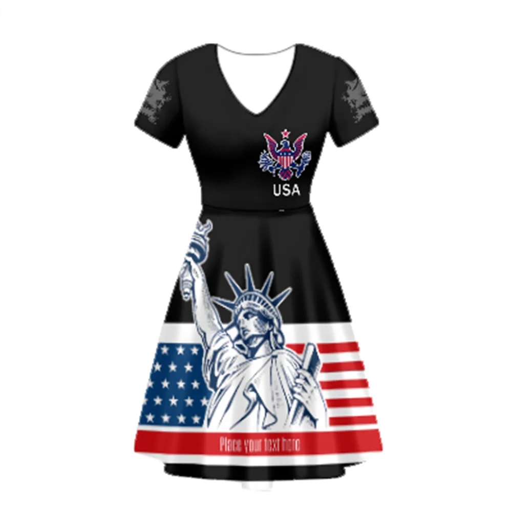 

Elegant Dress The Badge of America Statue of Liberty Images Custom USA Flag Print New Summer Women O Neck Short Sleeve Dress