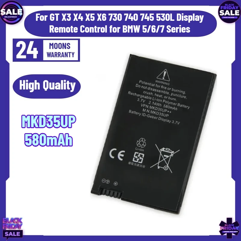 Фото Аккумулятор для автомобильного ключа 580 мАч Li-ion MKD35UP для GT X3 X4 X5 X6 730 740 745 530L, дисплейный пульт дистанционного управления для BMW 5/6/7 серии №1