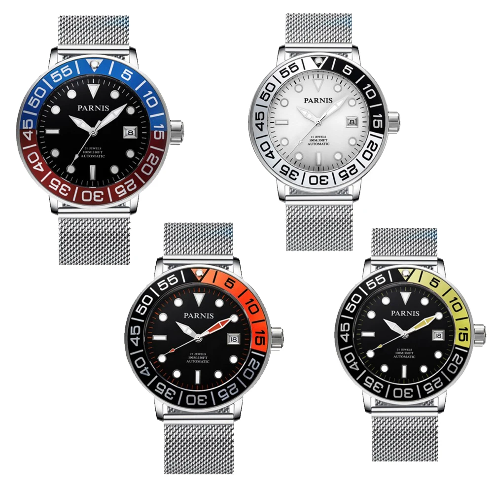 

Мужские водонепроницаемые часы Parnis 42 мм Miyota821A jewels 21 с белым циферблатом, светящимся сапфировым стеклом, Мужские автоматические часы, брасле...