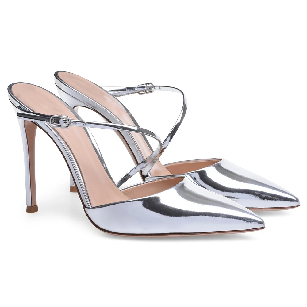 

New Patent Banquet Dinner Party Woman Sandals Pointy Toe Cross Strap Thin High Heel Shallow ShoeS Sandalias De Mujer 100-CHC-26