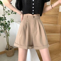 women shorts high waist elegant draped wide leg baggy office summer zipper fly solid pockets comfort all match female simple ins