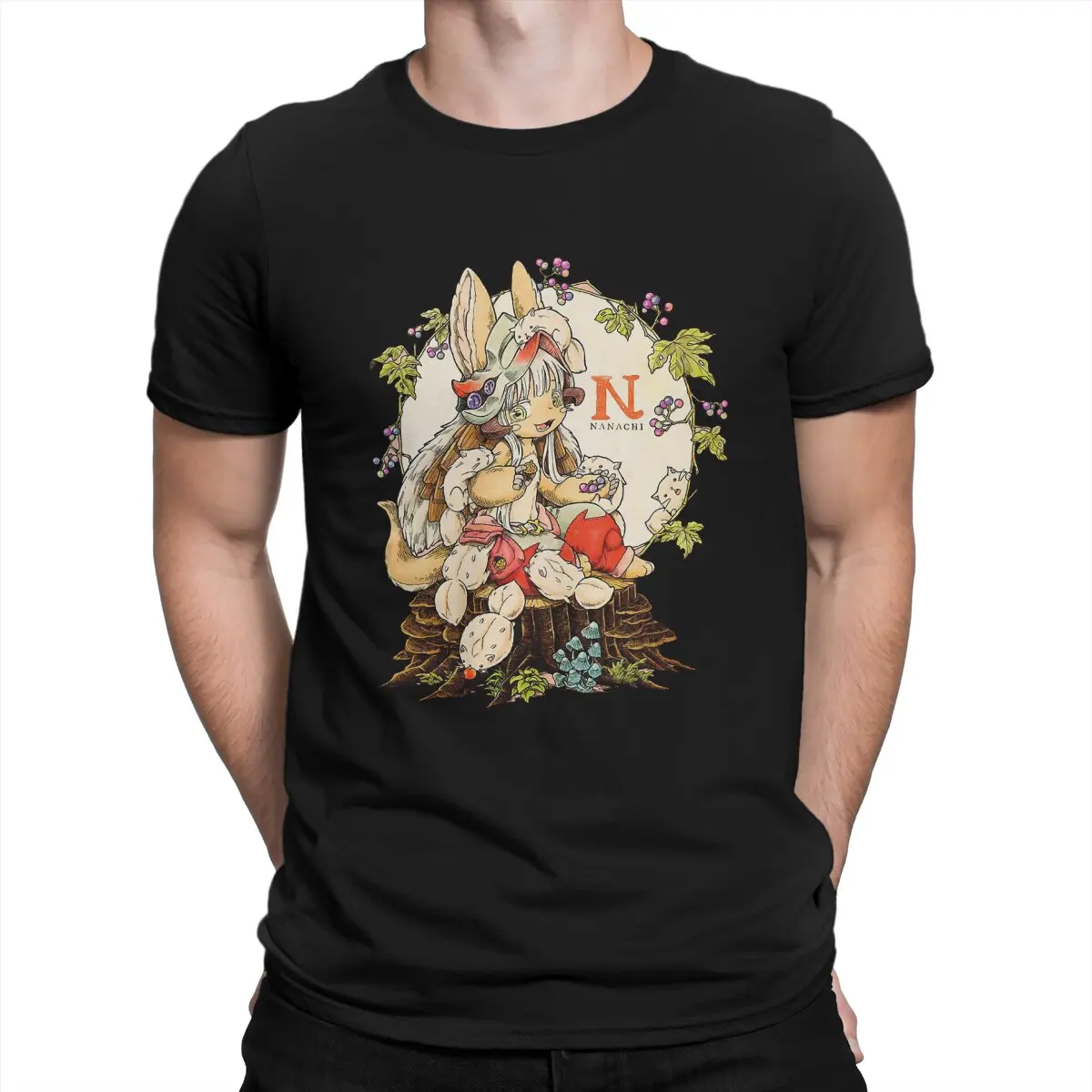 

Nanachi and Cutie Animals T Shirts for Men Cotton Vintage T-Shirt Round Collar Made In Abyss Tees Short Sleeve Clothes Graphic