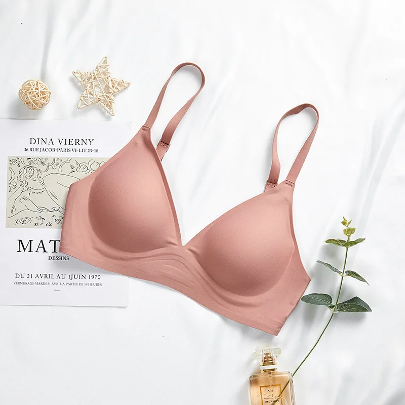 

Jelly bralette strip seamless slim underwear women's no steel ring big breasts show small ultra-thin beauty back bra set