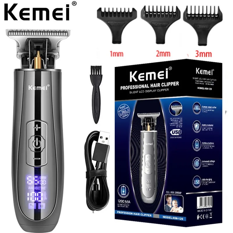 Kemei KM-129 Skeleton Cordless Hair Trimmer for Men LCD Disp