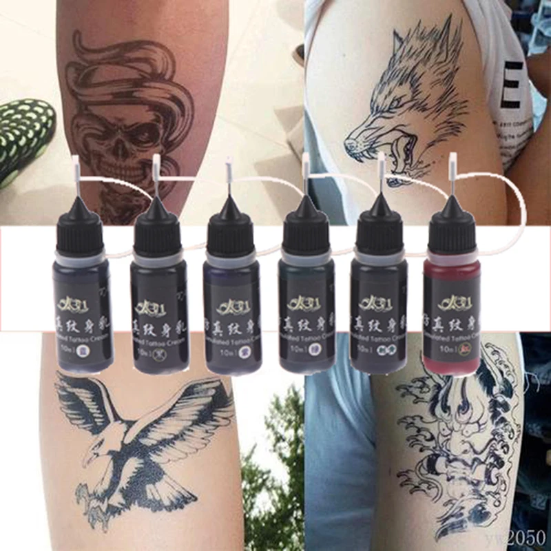 

10ml 6 Colors Temporary Tattoo Ink Natural Organic Fruit Gel For Body Art Painting Pigment Long Lasting Tattoo Juice Ink