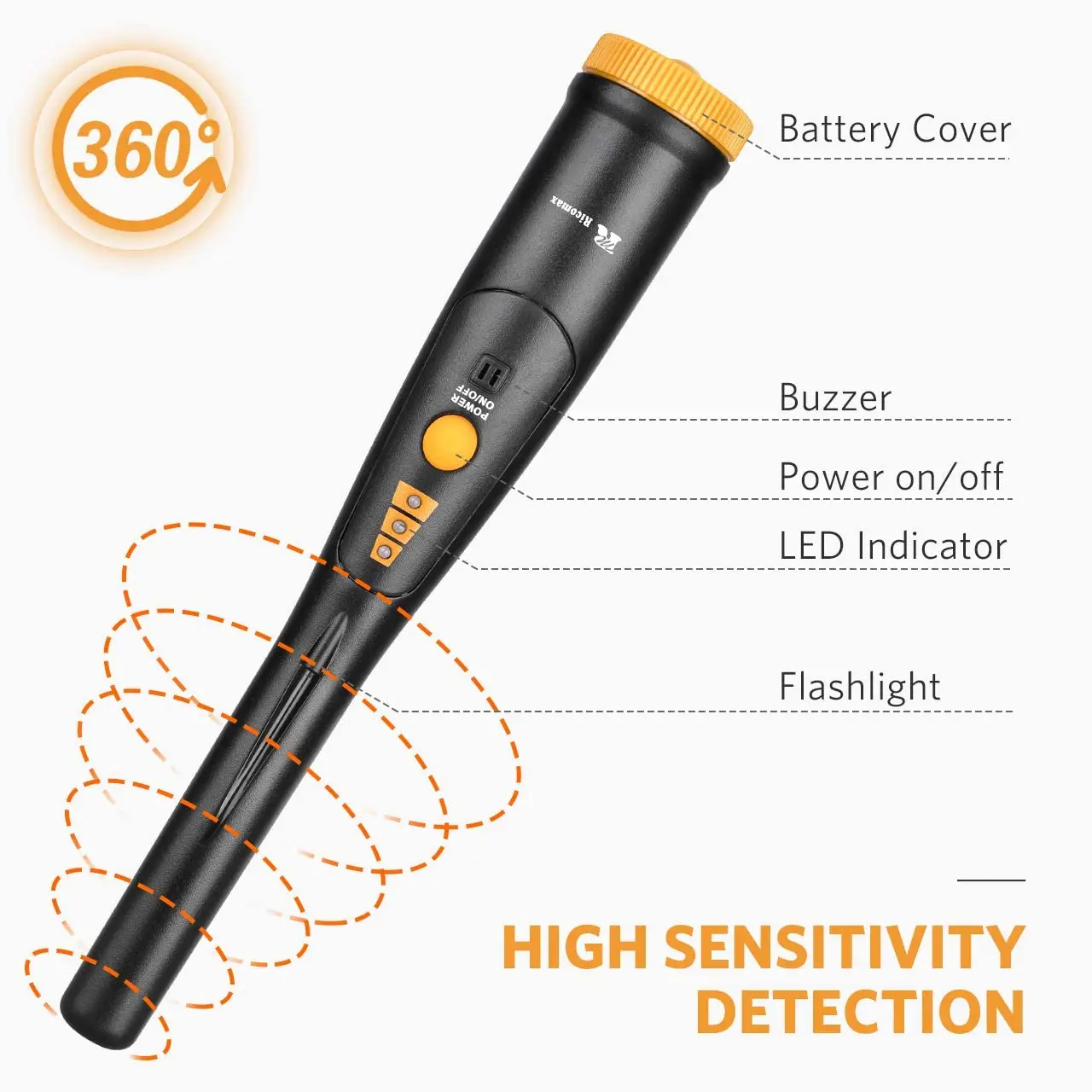 RM RICOMAX Metal Detector Pinpointer Handheld with Belt Holster 3 LED Range Indicators & Buzzer Vibration Sound |