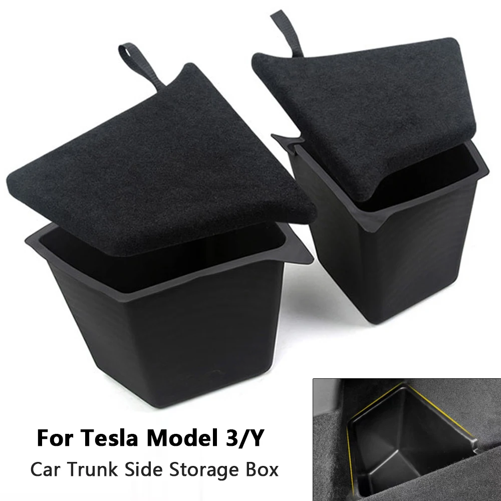 

Car Trunk Side Storage Box Under Seat Organizer Flocking Mat Partition Board Stowing Tidying For Tesla Model Y 3 2020 2021 2022