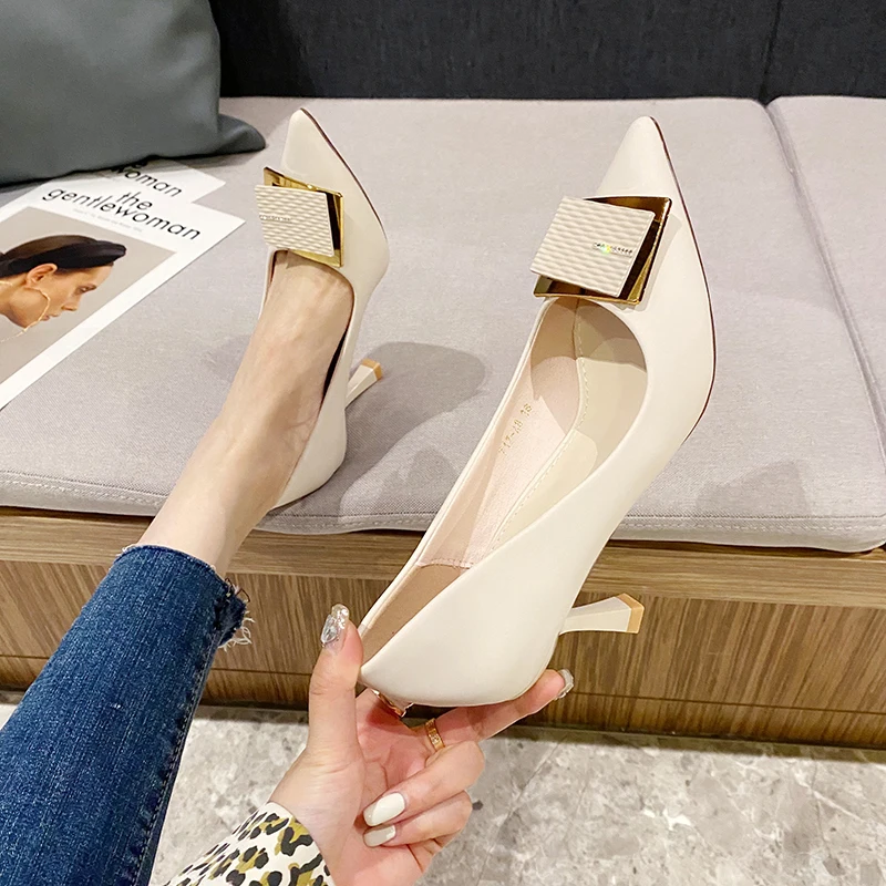

Элегантные женские туфли на каблуке 2023 туфли-лодочки на каблуке женские туфли на высоком каблуке 7 см модная офисная обувь Женская удобная о...