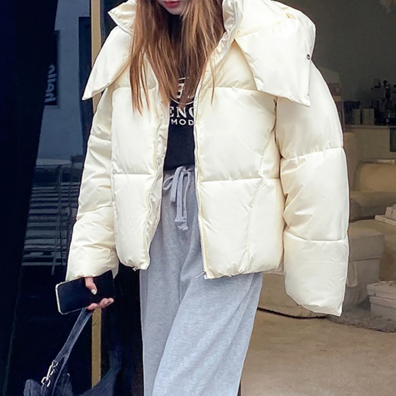 Solid Thick Warm Loose Parkas Down Jacket Winter Women 2023 Korean Elegant Hooded Cotton Jackets Coats Female Casual Streetwear