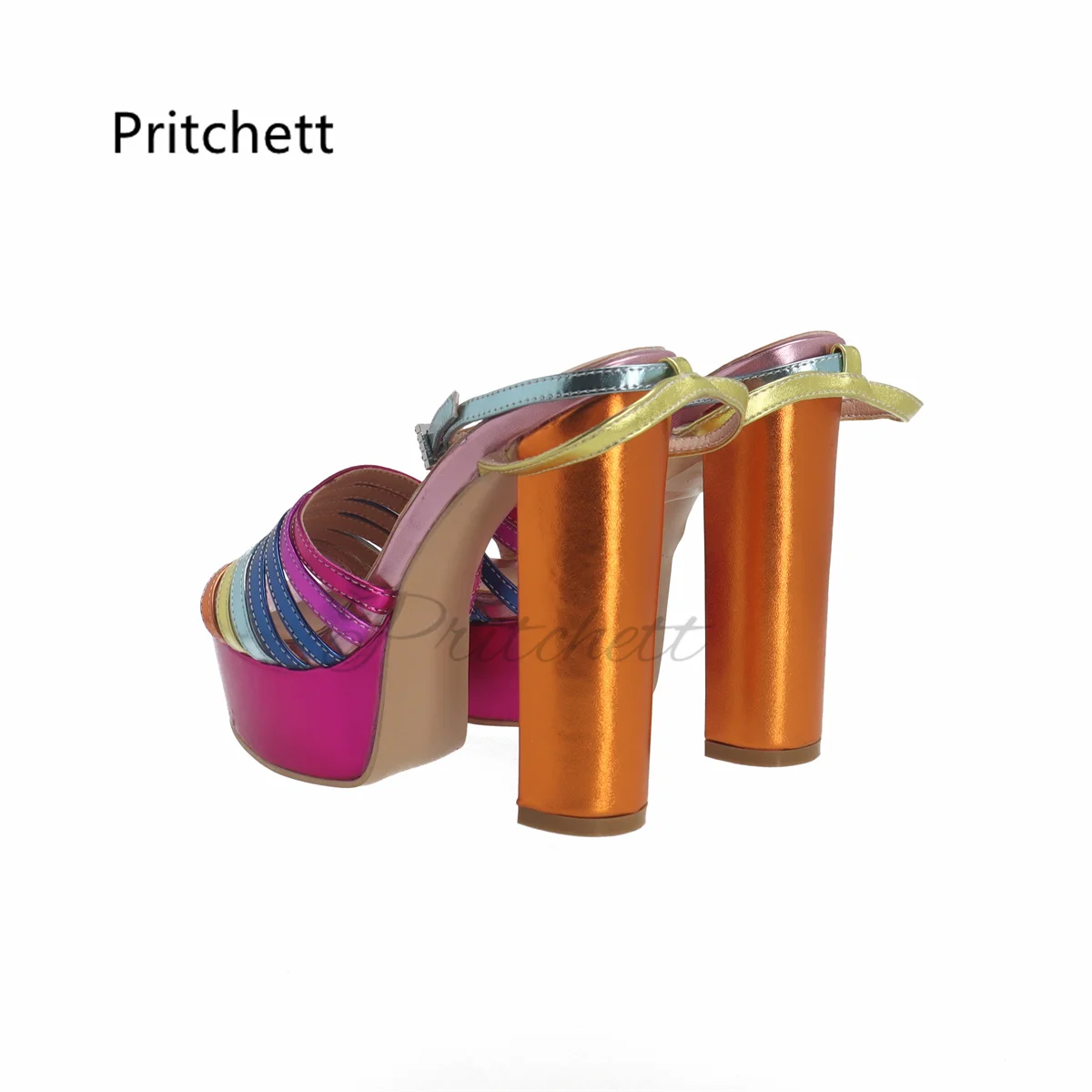 Mixed Colors Chunky Heel Sandals for Women Platform Rhinestone Buckle Open Toe Leather Sandals Female Sweet Party Summer Shoes