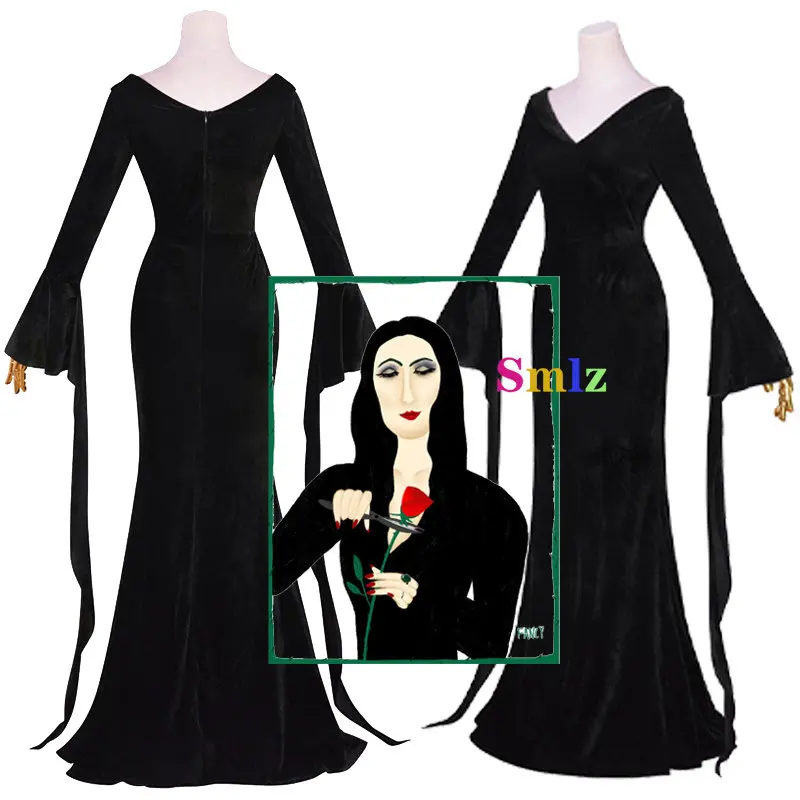 

Morticia Cosplay Anime Addams Cosplay Costume Halloween Sexy Dress Women Kid Punk Gothic Witch Gown Dress