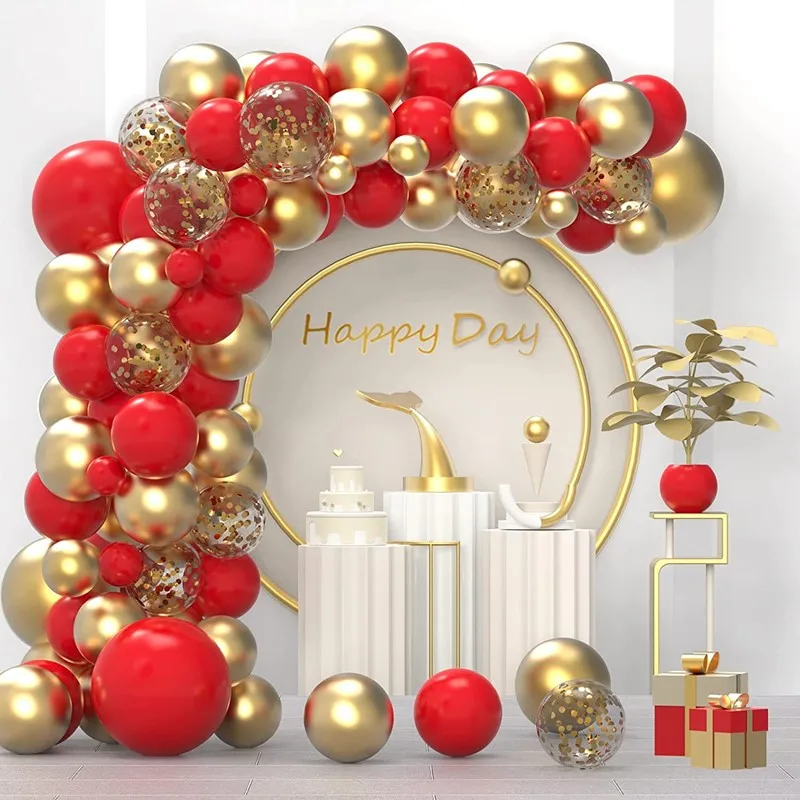 120PCS Metallic Gold Red Balloons Arch Kit Confetti Gold Ballon for Birthday Wedding Anniversary Celebrations Party Decorations
