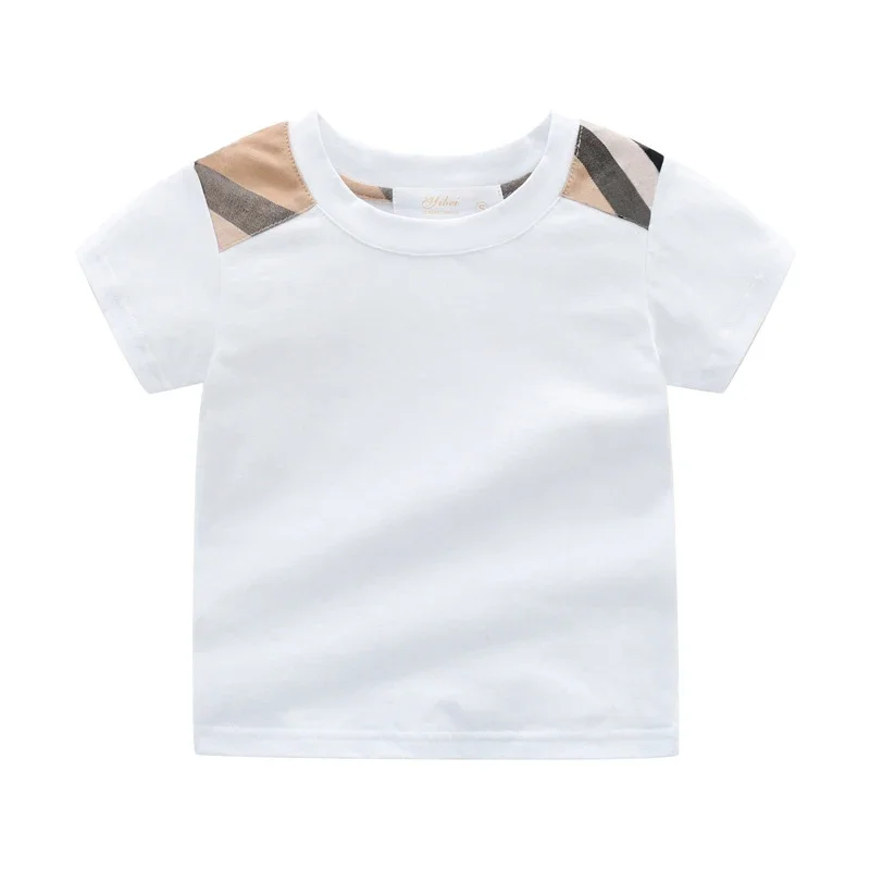 

Новое поступление 2021, летняя Модная брендовая стильная детская одежда, хлопковый топ с коротким рукавом в клетку и полоску, футболка для мальчиков и девочек 1-6 лет